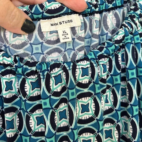 Max Studio Women's Stretchy Blue & Black Geometric Print Sundress Size XL - Picture 3 of 4